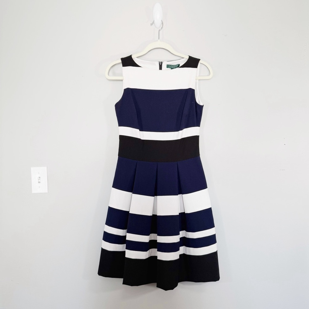 Lauren Ralph Lauren Keyla Dress Size 2 Navy White Nautical Stripes Preppy Classy
